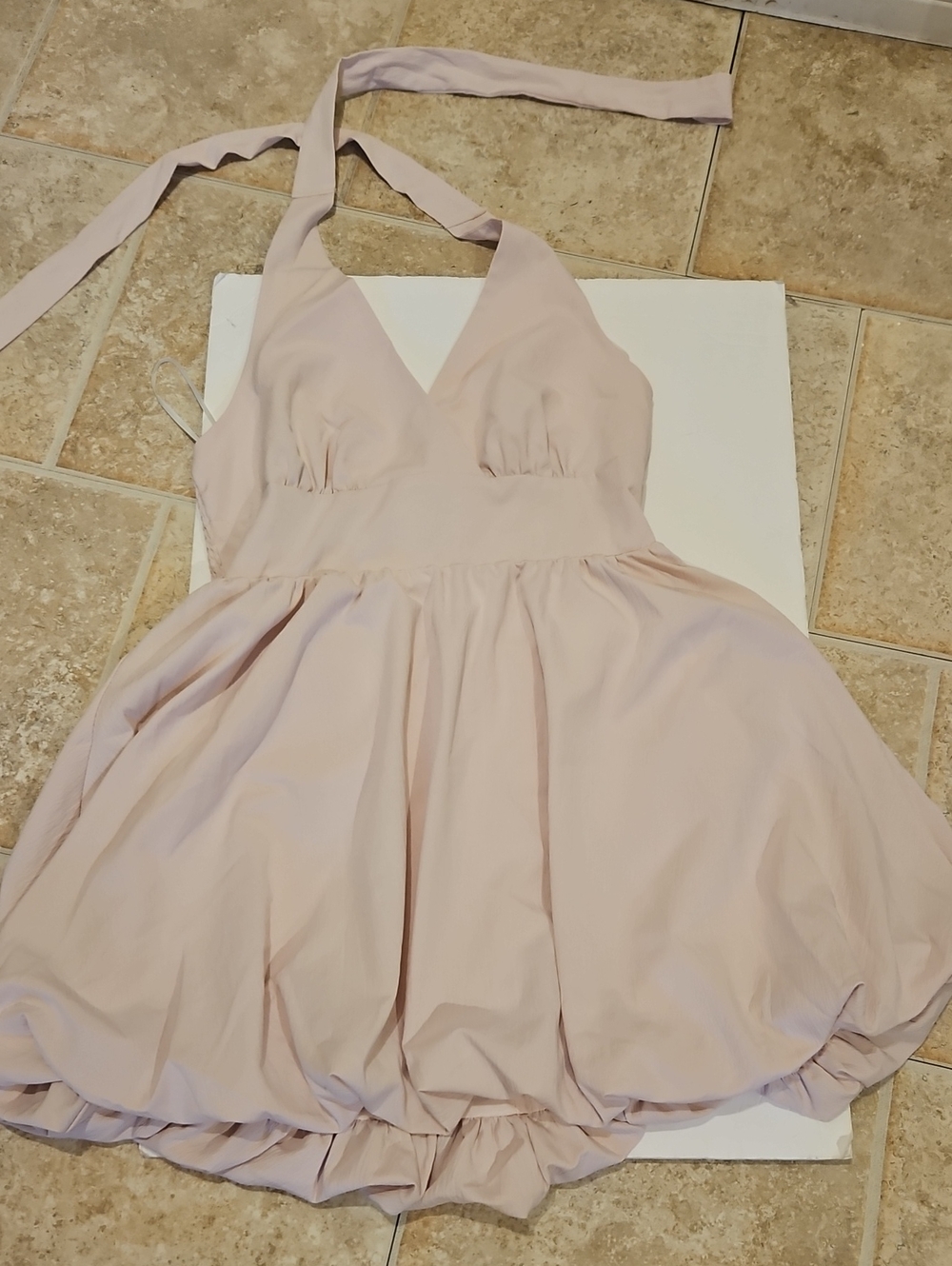 SHEIN Light Blush Pink Backless Halter Bubble Dress